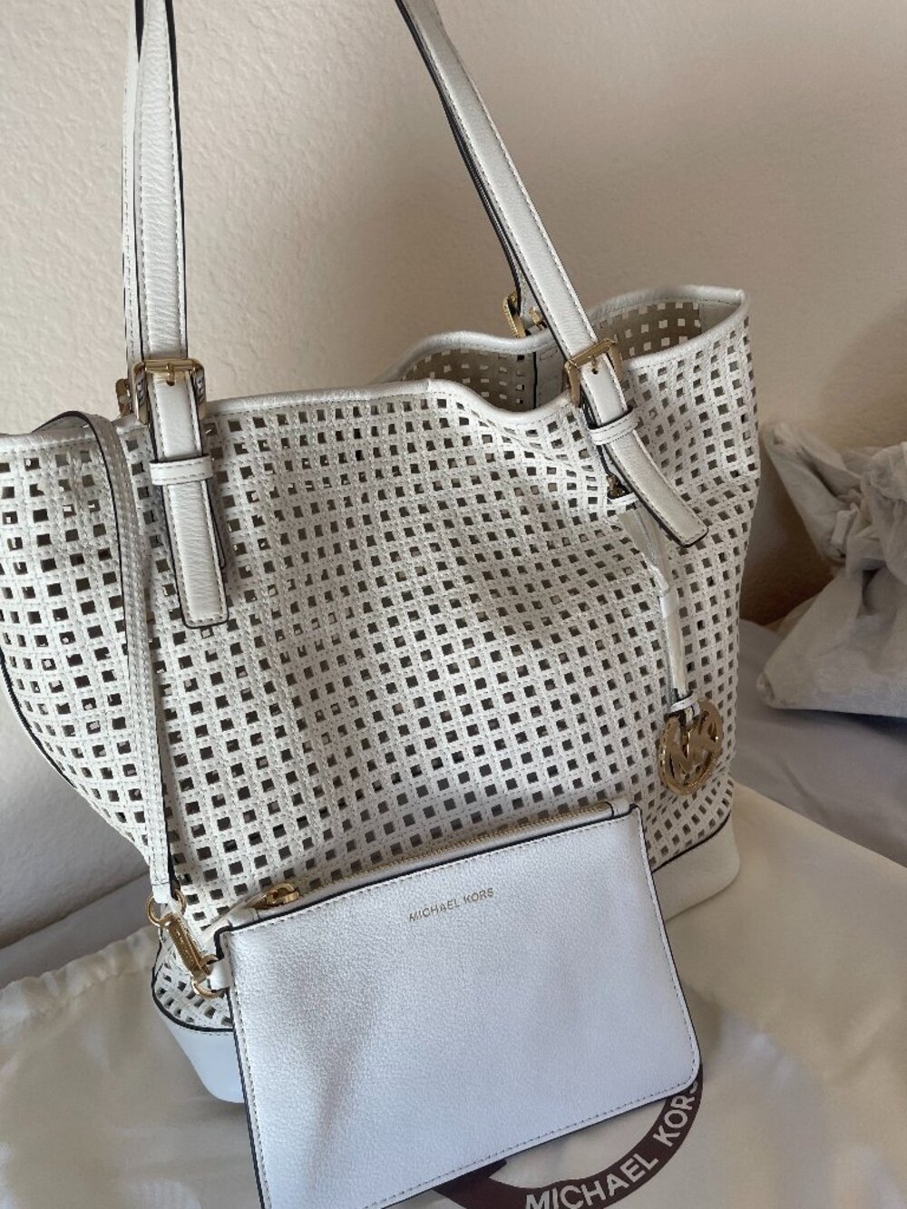 Michael Kors Bridget White Large Leather Tote